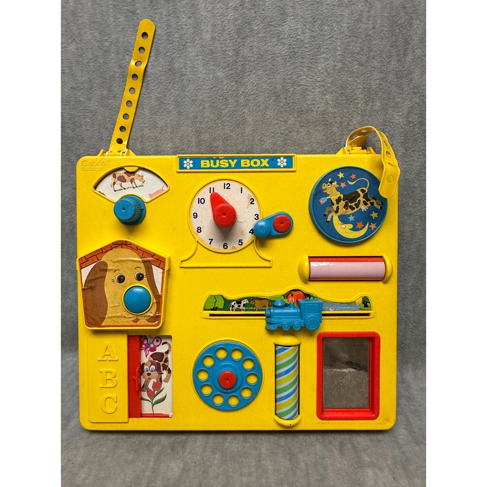 Gabriel Busy Box Yellow Vintage 1970s Toddler‎ Activity Center Crib Toy